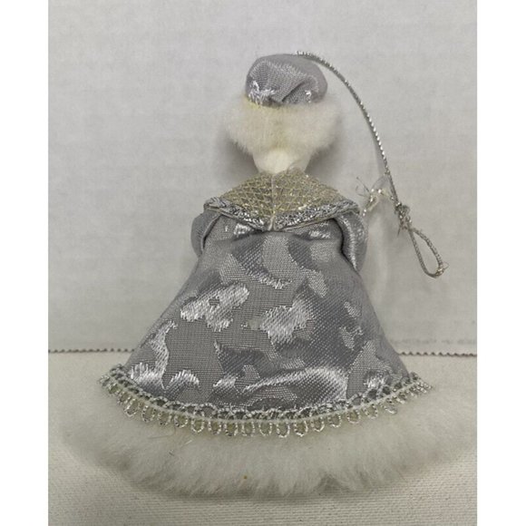White & Silver Doll Christmas Tree Ornament White Faux Fur Muff & Hat - Picture 3 of 5